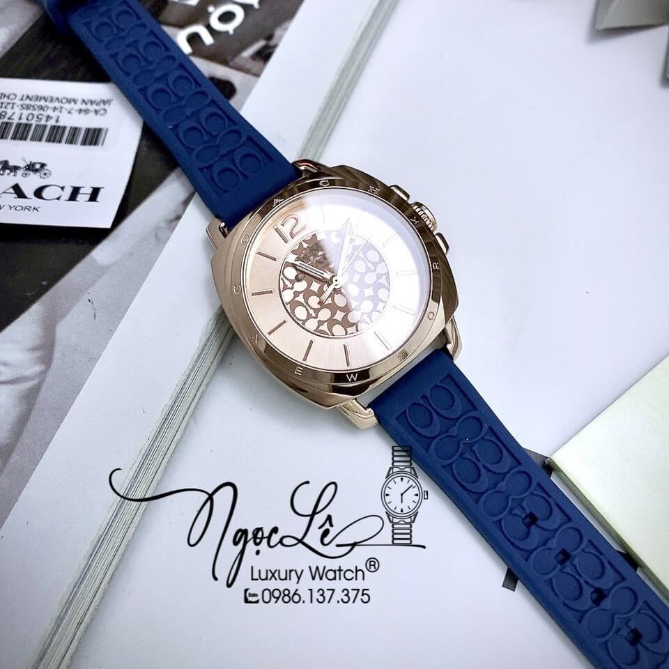 Đồng Hồ Nữ Hiệu Coach Dây Silicon Màu Xanh Navy Vỏ Rose Size 35mm