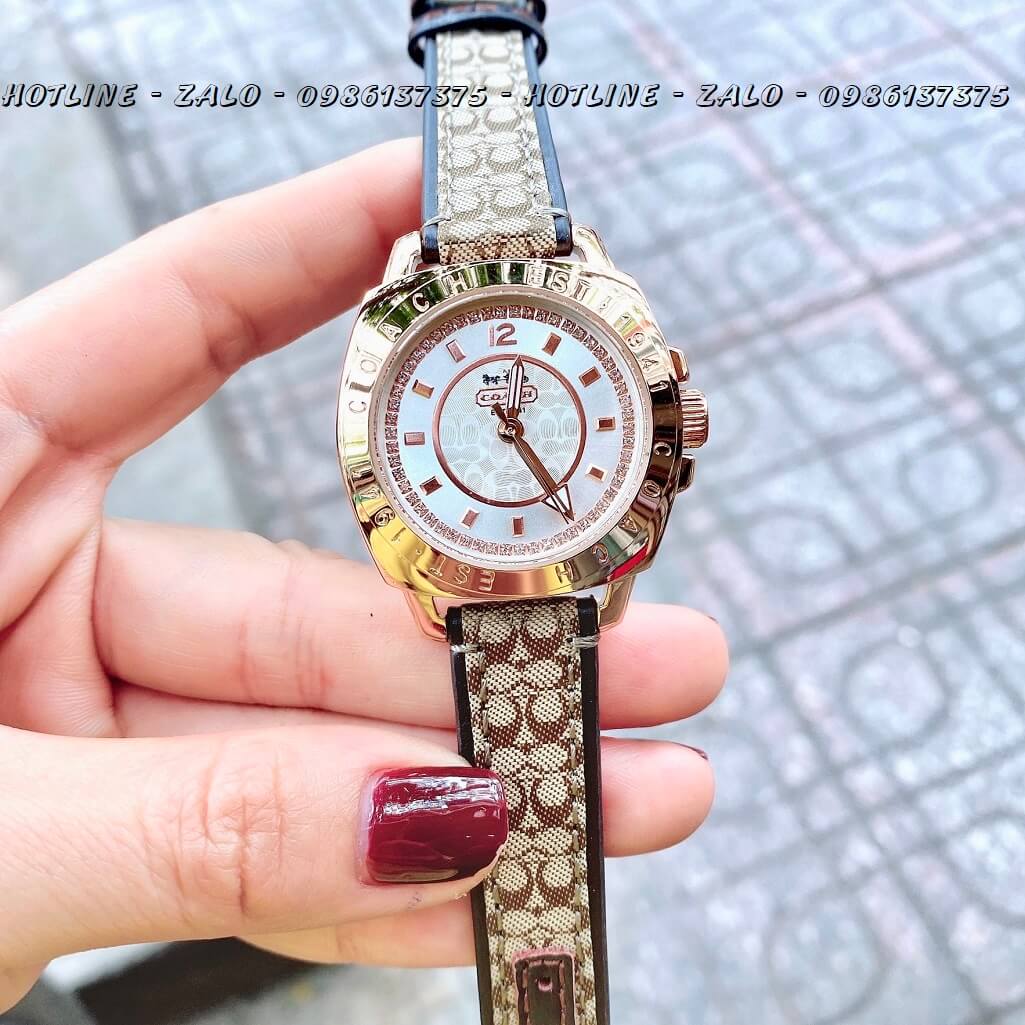 Đồng Hồ Coach Nữ Dây Da Mặt Trơn 35mm Vàng Hồng