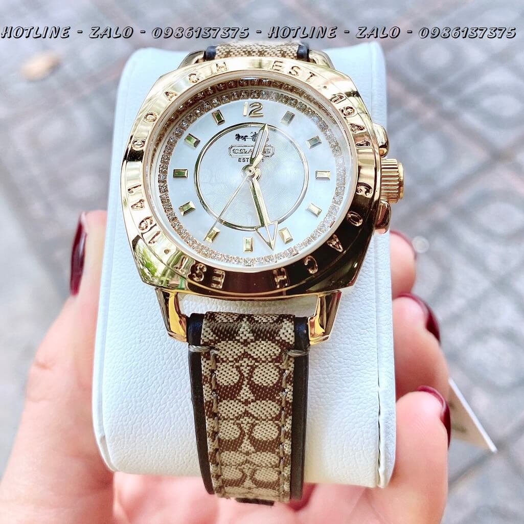 Đồng Hồ Coach Nữ Dây Da Mặt Trơn 35mm Vỏ Vàng