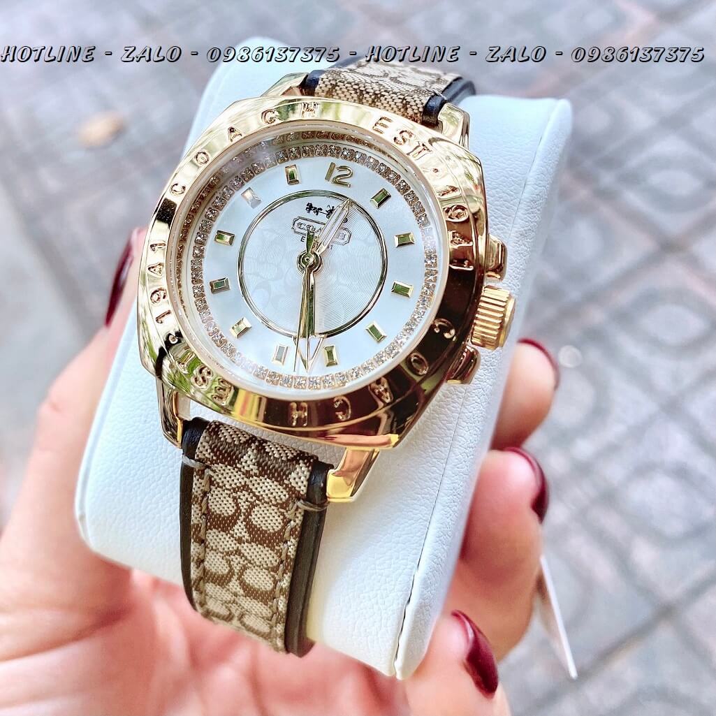 Đồng Hồ Coach Nữ Dây Da Mặt Trơn 35mm Vỏ Vàng