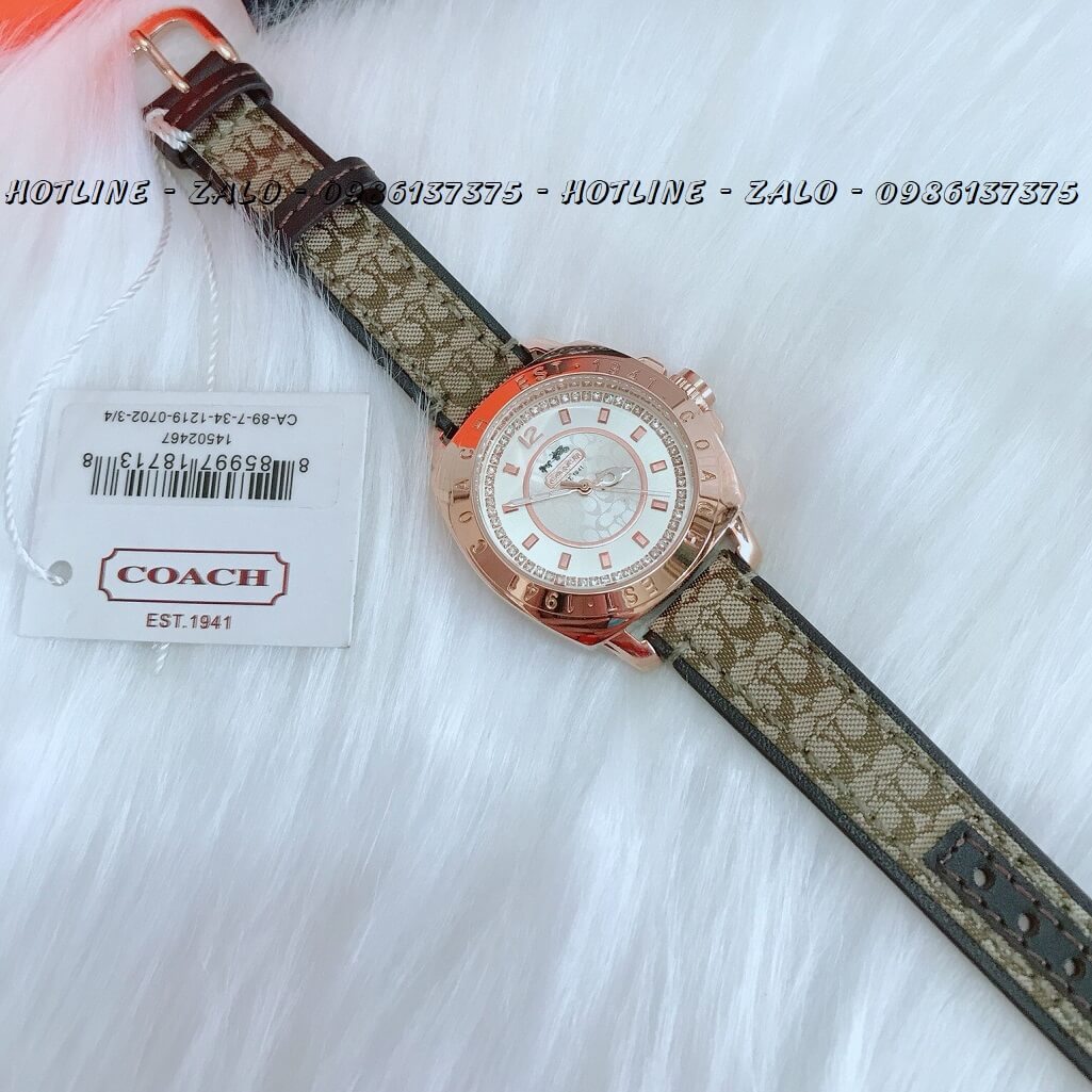 Đồng Hồ Coach Nữ Dây Da Mặt Trơn 35mm Vàng Hồng