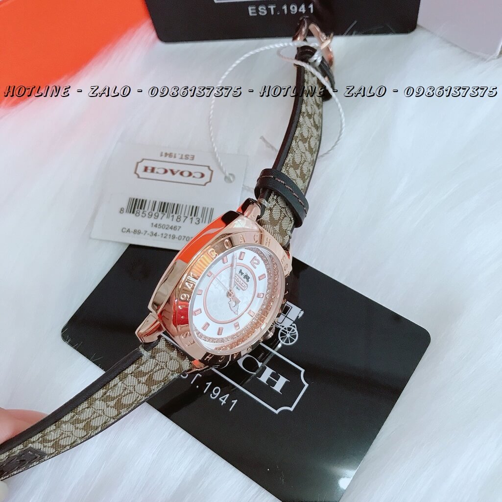 Đồng Hồ Coach Nữ Dây Da Mặt Trơn 35mm Vàng Hồng