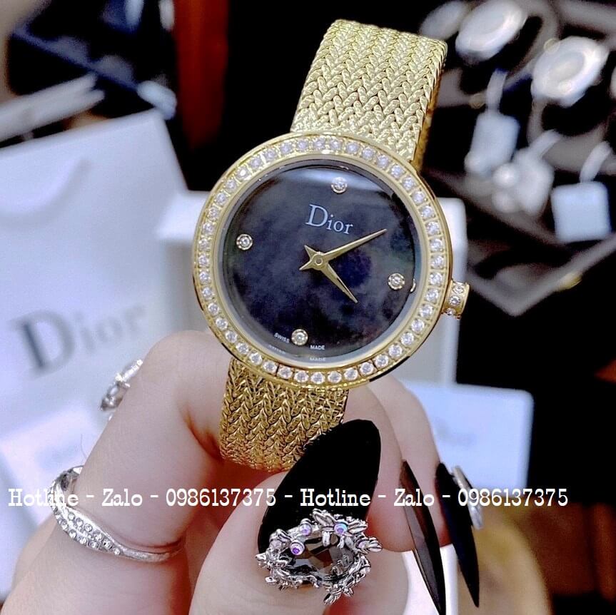 Đồng Hồ Dior Nữ Dây Mesh Vàng Mặt Đen 31mm