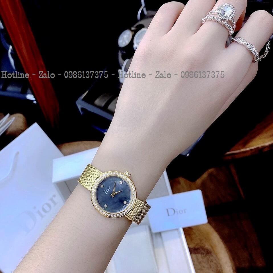 Đồng Hồ Dior Nữ Dây Mesh Lưới Vàng Mặt Đen 31mm