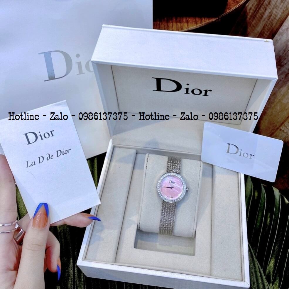 Đồng Hồ Dior Nữ Dây Mesh Bạc Mặt Hồng 31mm