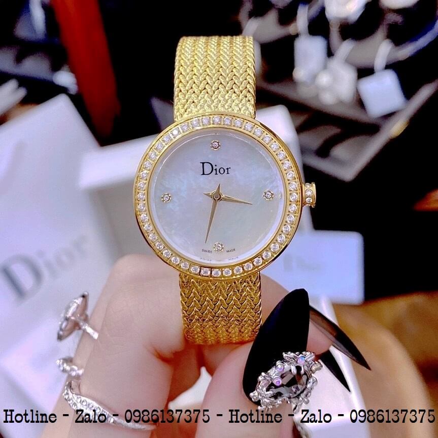 Đồng Hồ Dior Nữ Dây Mesh Vàng Mặt Trắng 31mm