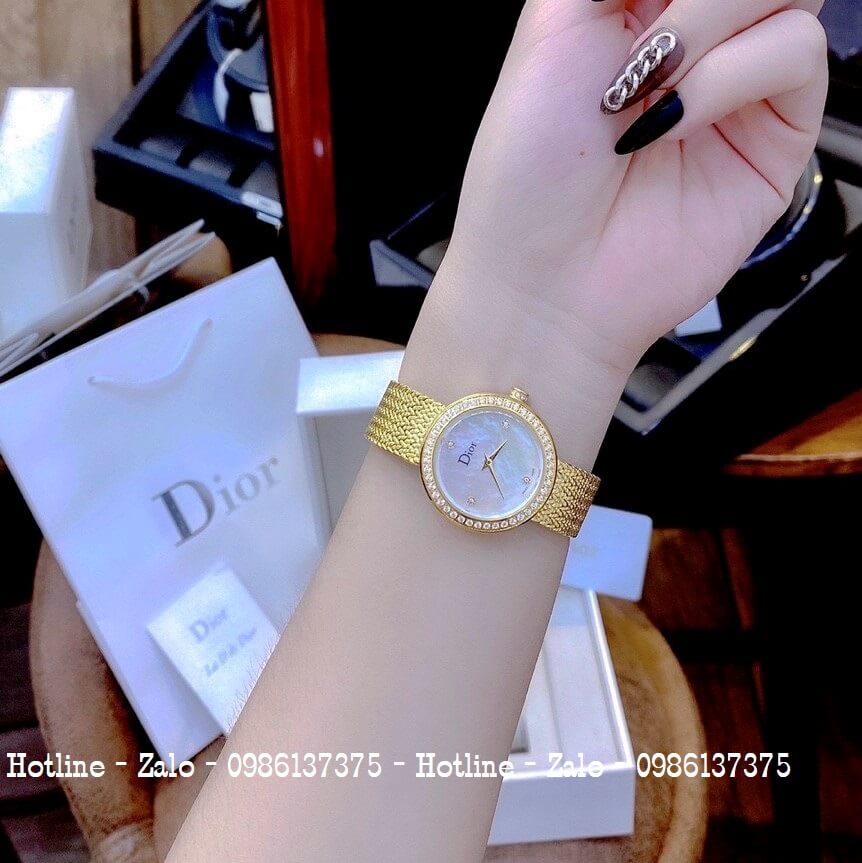 Đồng Hồ Dior Nữ Dây Mesh Vàng Mặt Trắng 31mm
