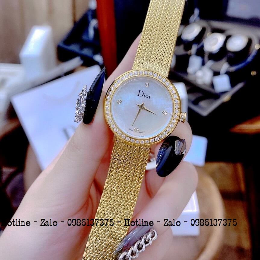 Đồng Hồ Dior Nữ Dây Mesh Vàng Mặt Trắng 31mm