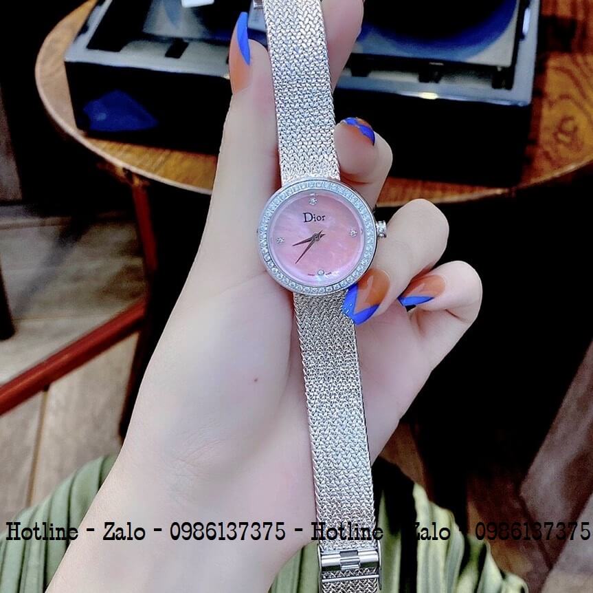 Đồng Hồ Dior Nữ Dây Mesh Bạc Mặt Hồng 31mm