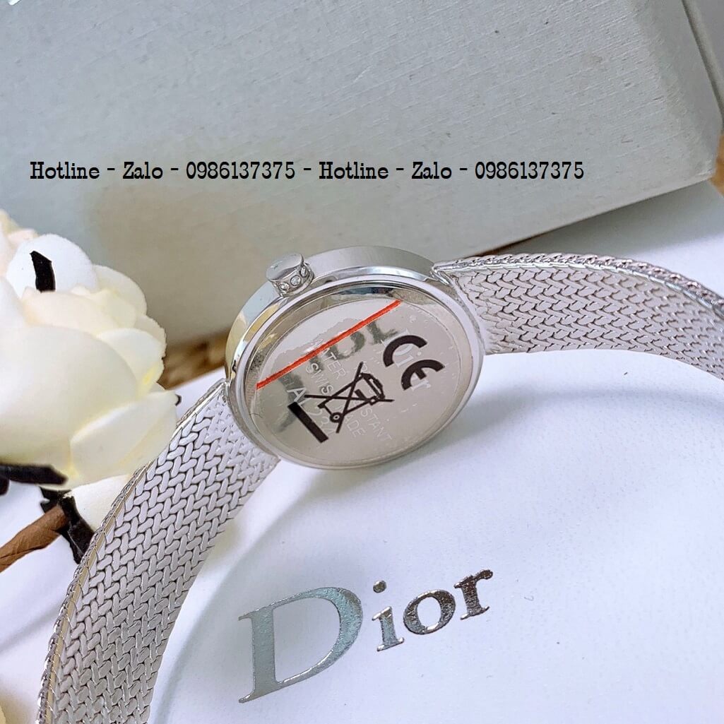 Đồng Hồ Dior Nữ Dây Mesh Bạc Mặt Đen Xà Cừ 31mm