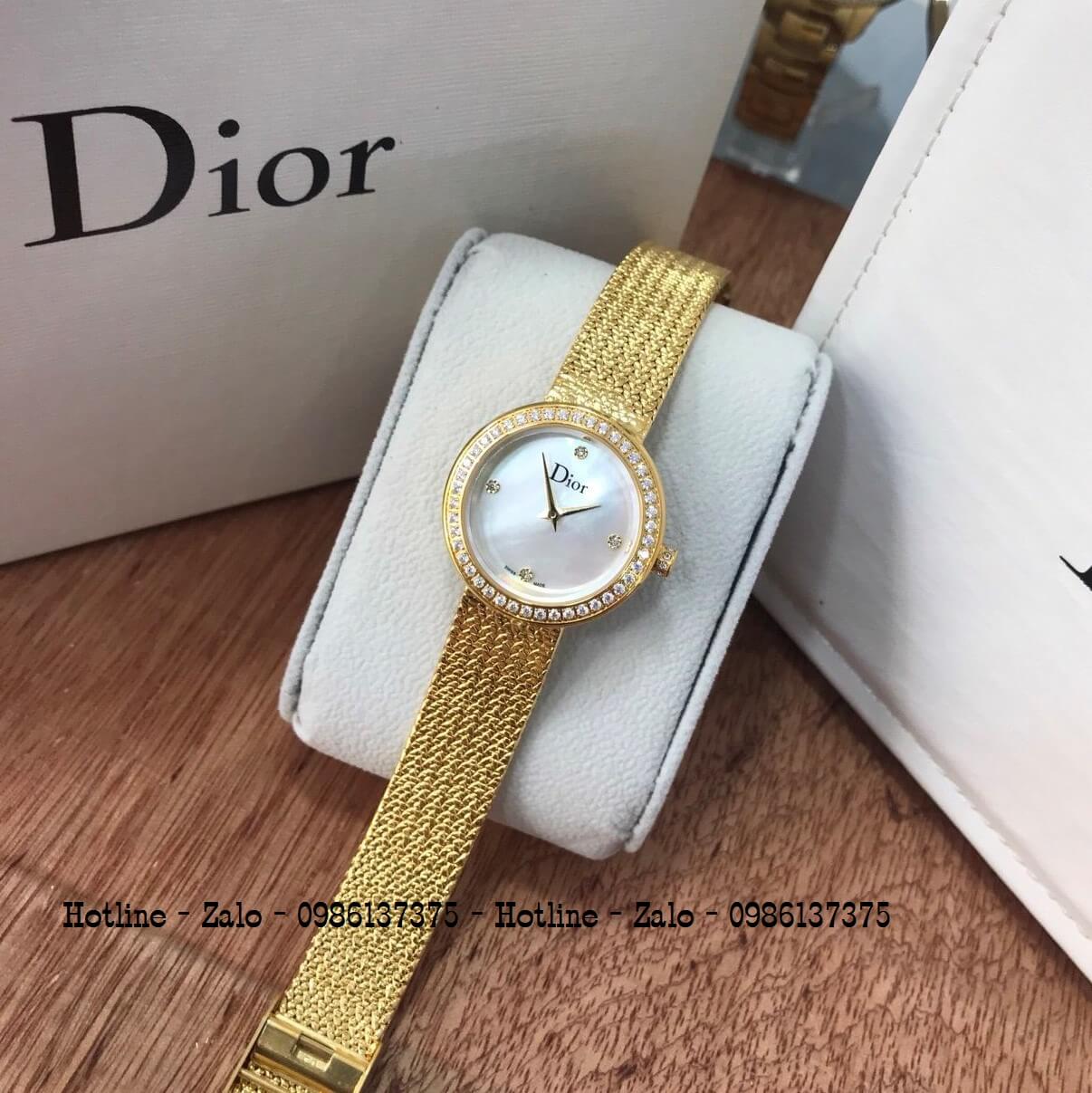 Đồng Hồ Dior Nữ Dây Mesh Vàng Mặt Trắng 31mm