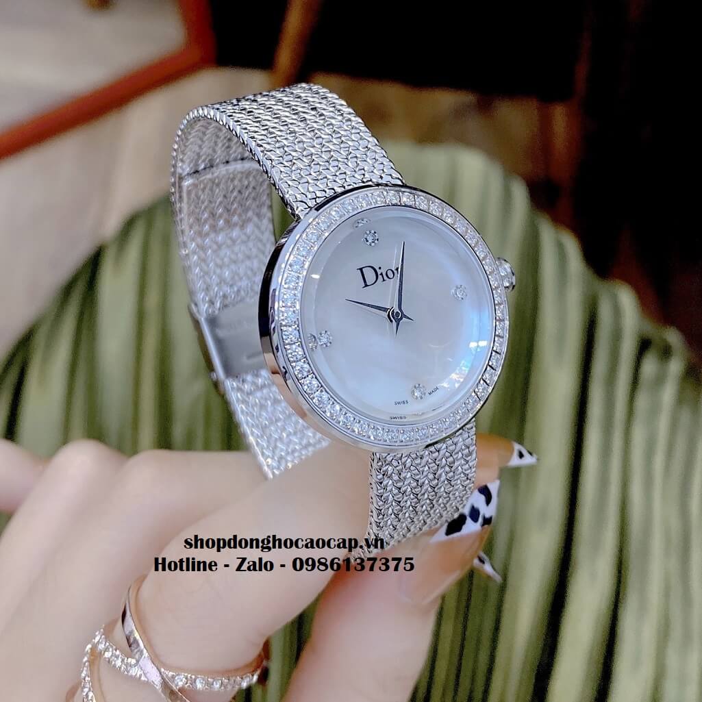 Đồng Hồ Nữ Christian Dior Dây Mesh Silver Mặt Xà Cừ 30mm