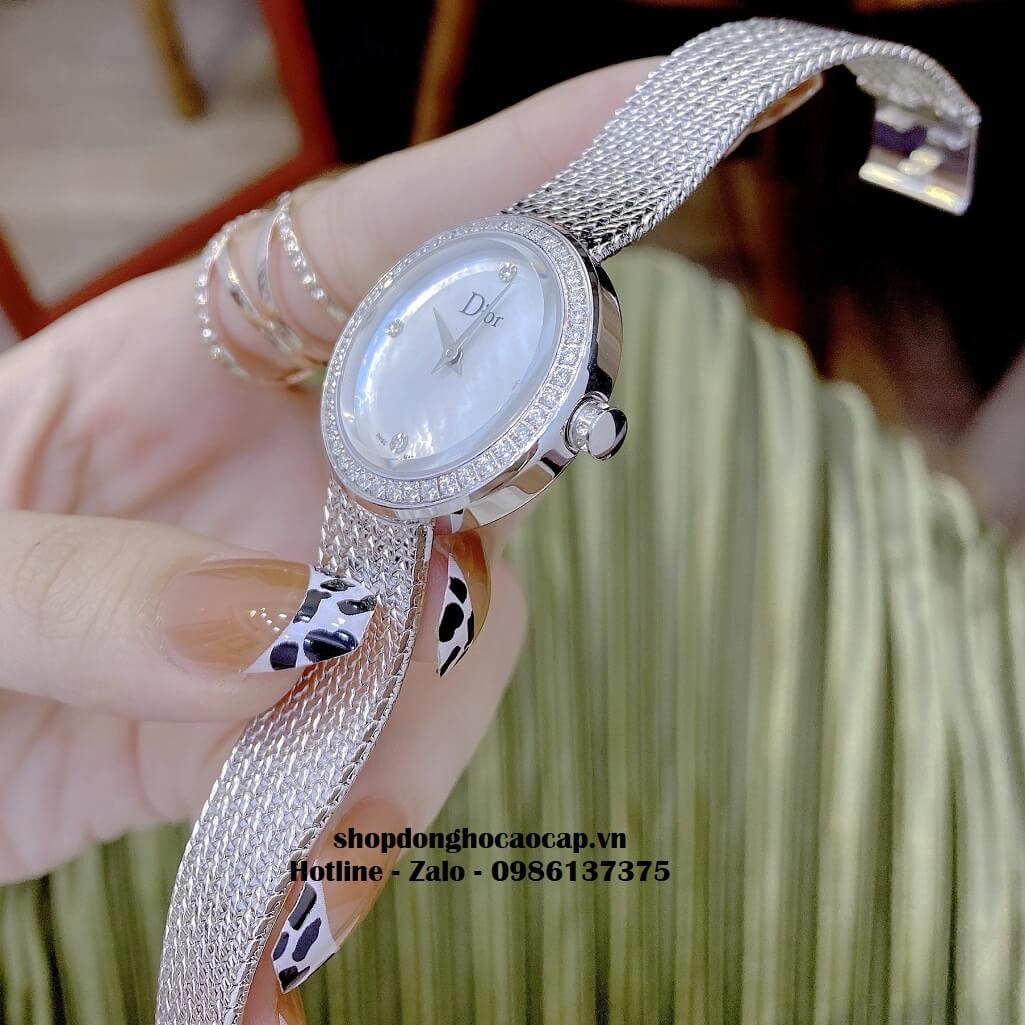 Đồng Hồ Nữ Christian Dior Dây Mesh Silver Mặt Xà Cừ 30mm