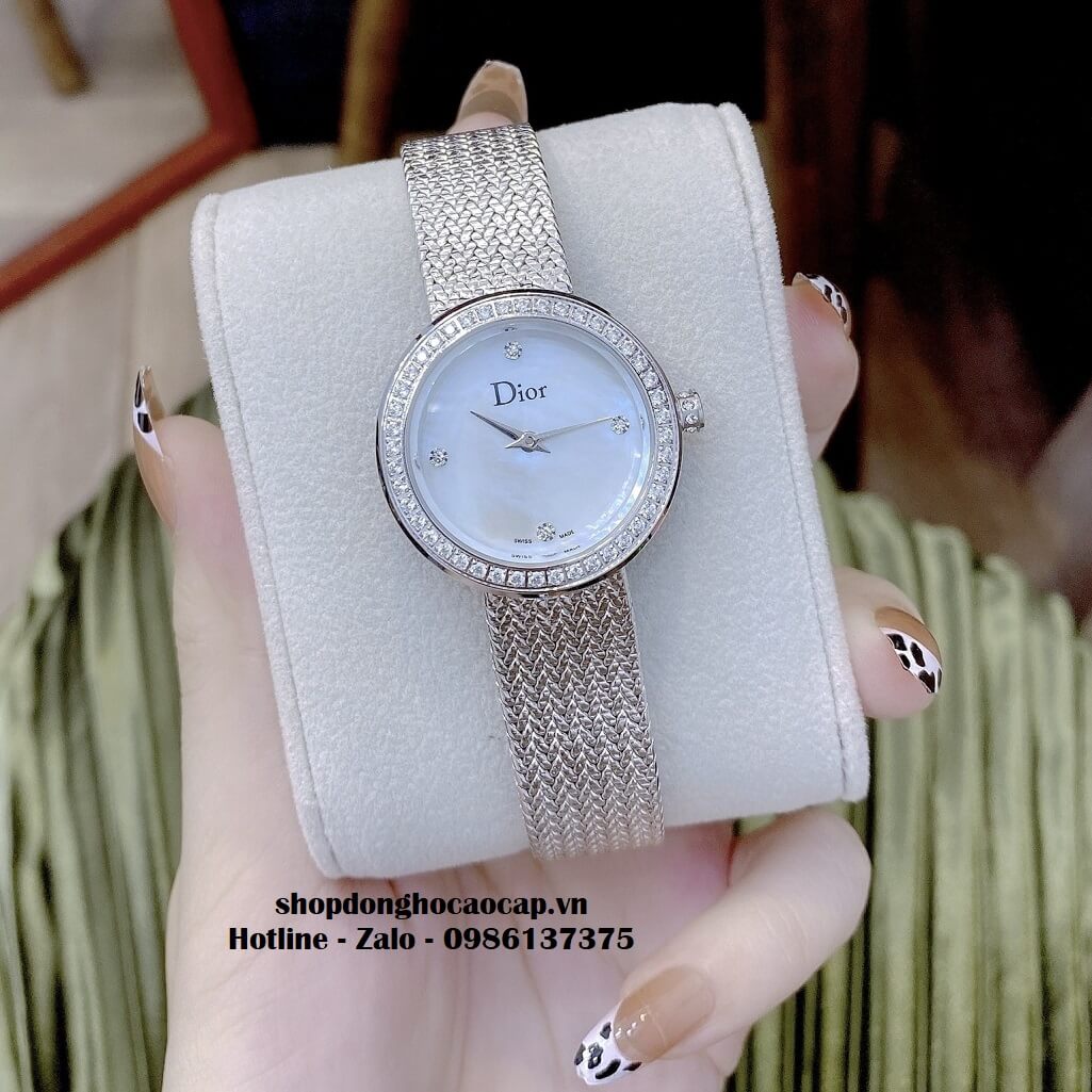 Đồng Hồ Nữ Christian Dior Dây Mesh Silver Mặt Xà Cừ 30mm