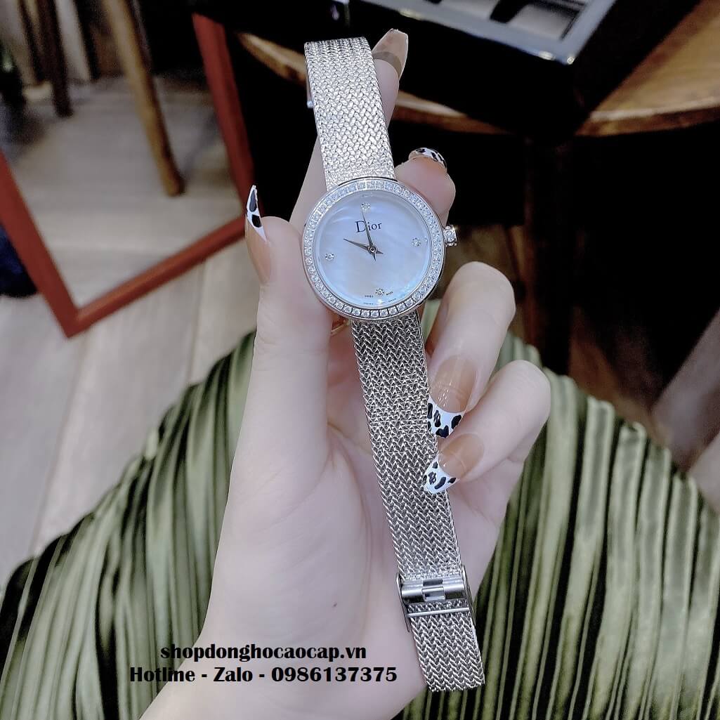 Đồng Hồ Nữ Christian Dior Dây Mesh Silver Mặt Xà Cừ 30mm