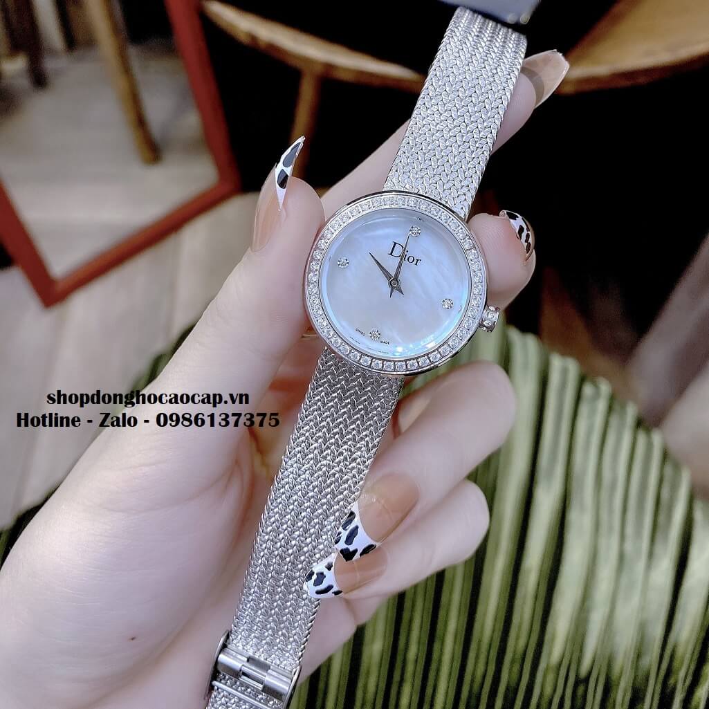 Đồng Hồ Nữ Christian Dior Dây Mesh Silver Mặt Xà Cừ 30mm