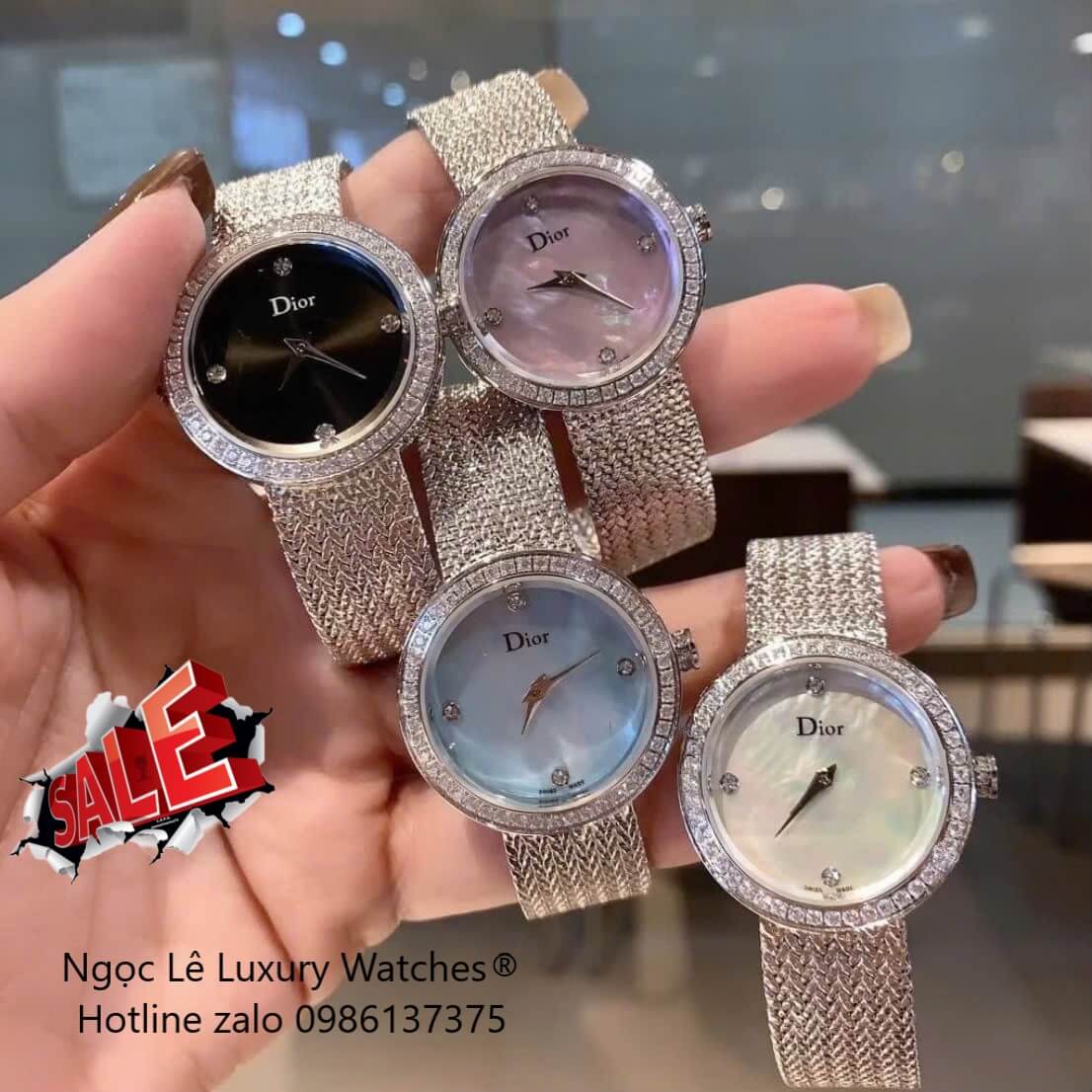 Đồng Hồ Nữ Christian Dior Satine Mặt Đen Đính Đá Dây Lưới Silver Size 30mm
