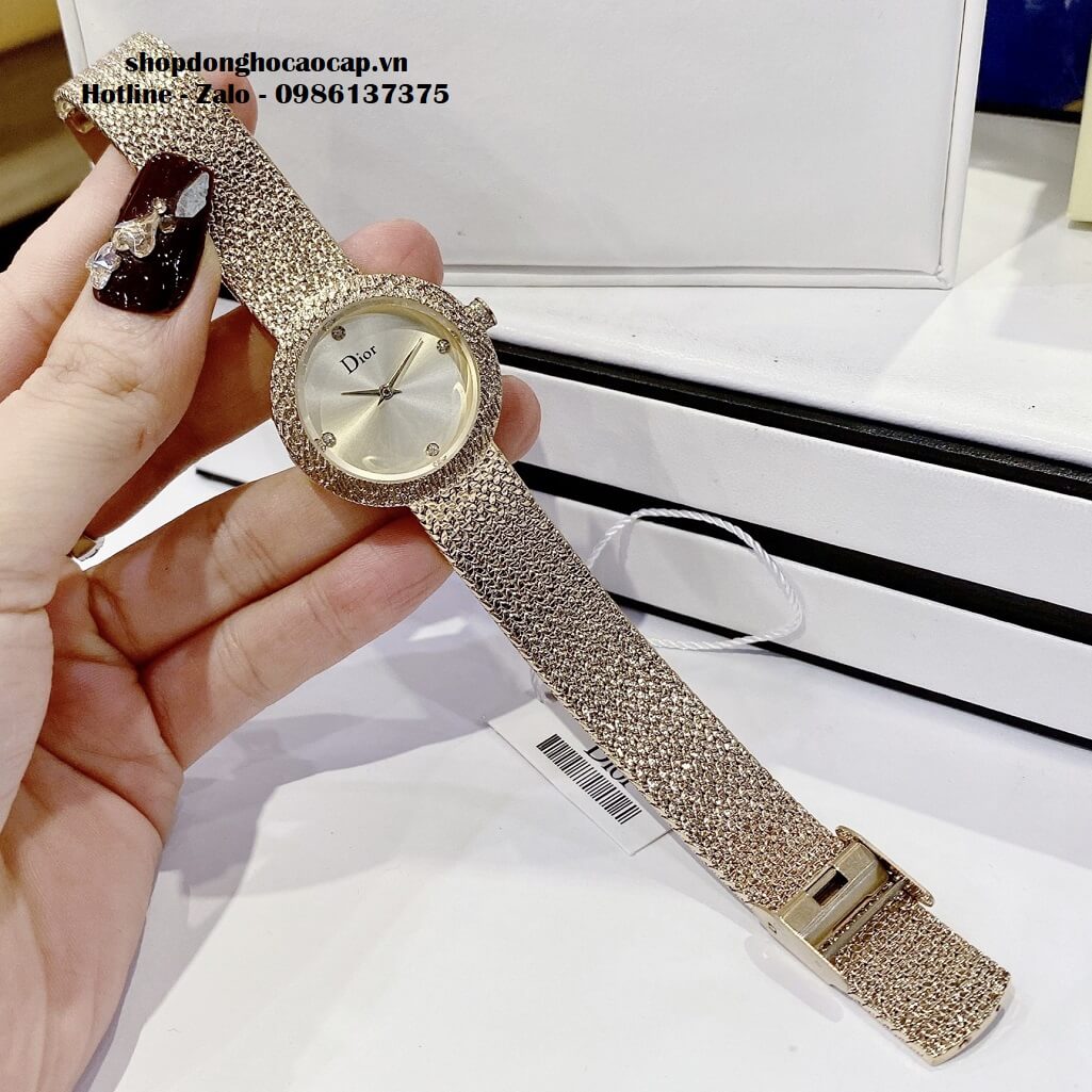 Đồng Hồ Nữ Christian Dior Dây Mesh Vàng Mặt Vàng 30mm