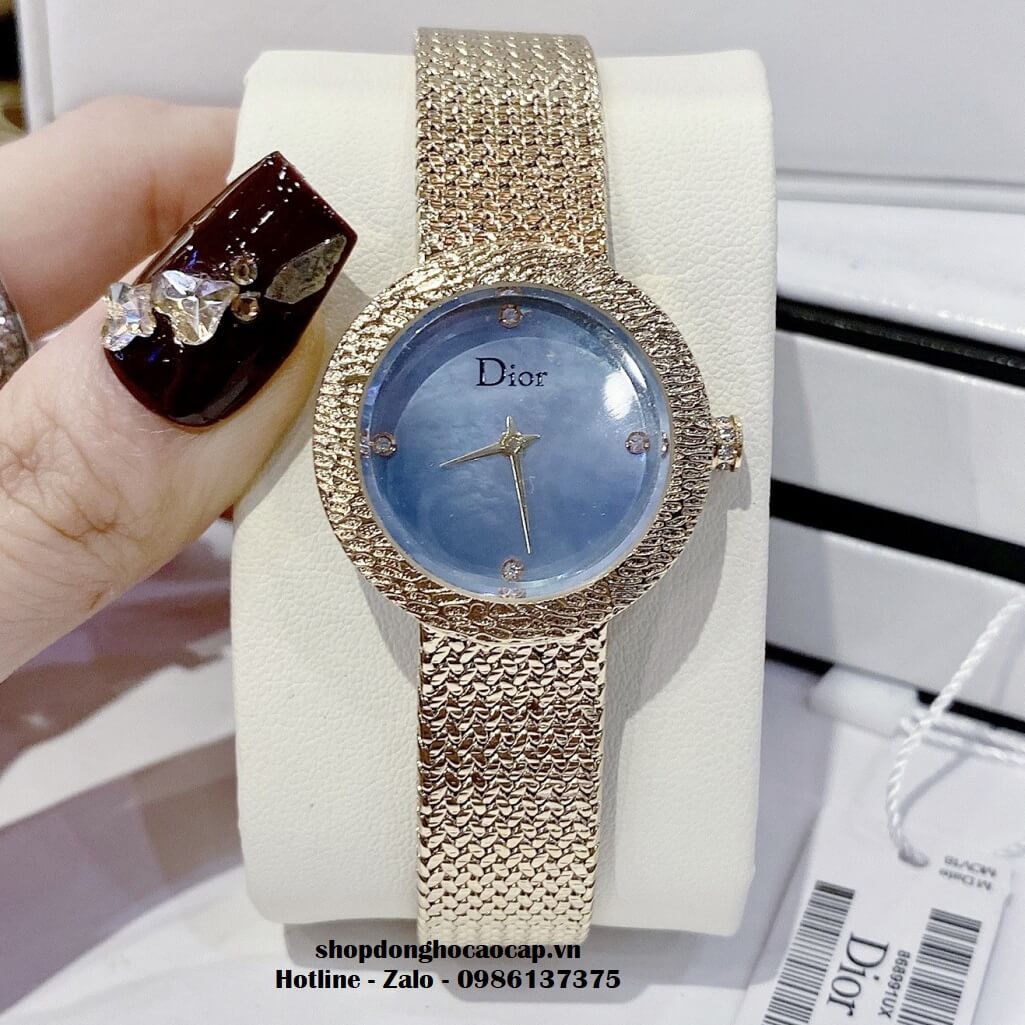 Đồng Hồ Nữ Christian Dior Dây Mesh Vàng Mặt Xanh 30mm