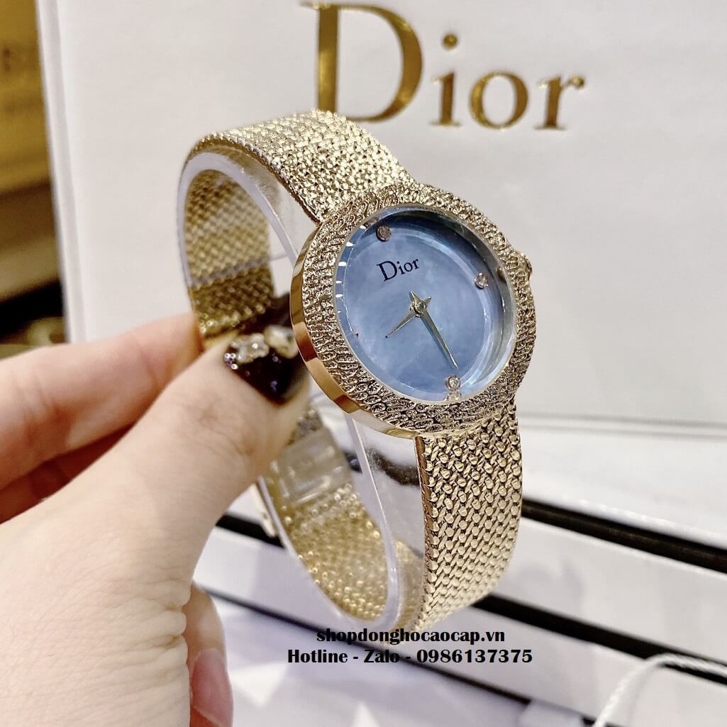 Đồng Hồ Nữ Christian Dior Dây Mesh Vàng Mặt Xanh 30mm