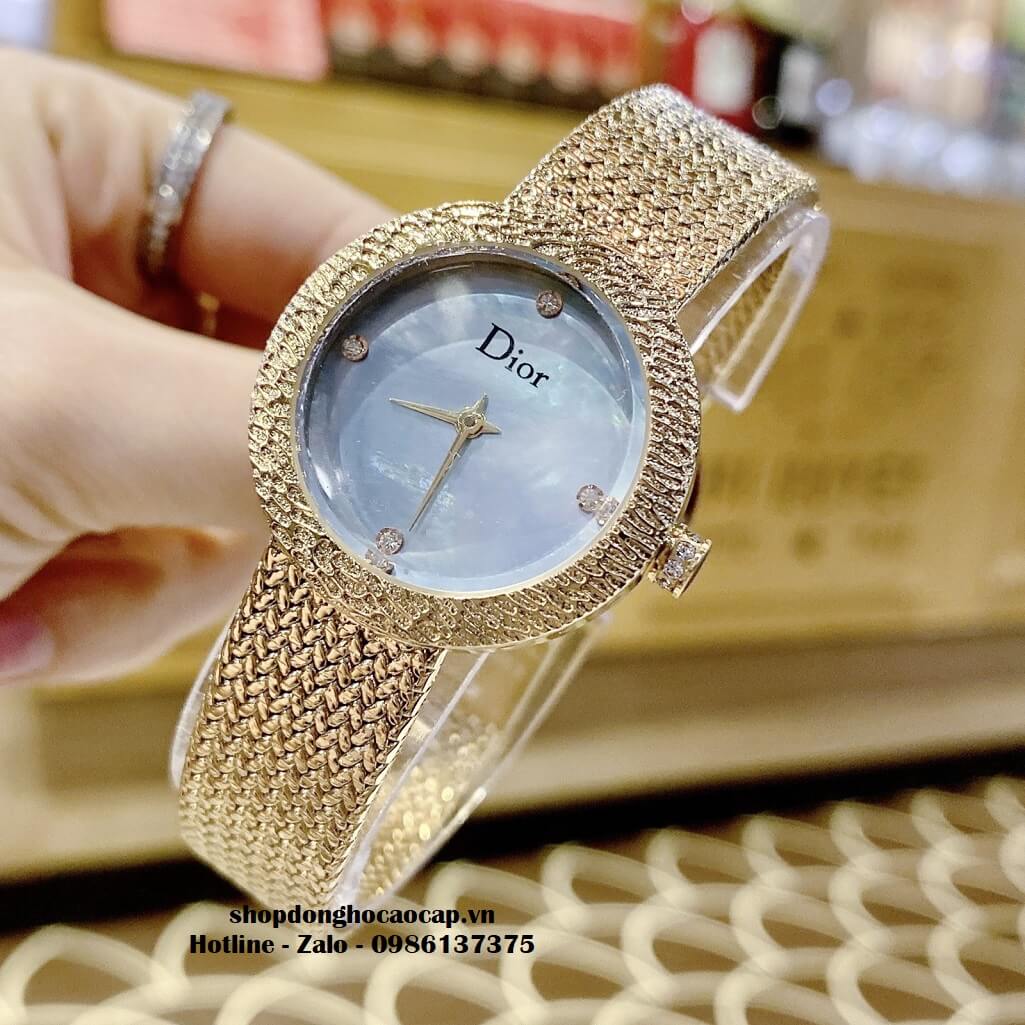 Đồng Hồ Nữ Christian Dior Dây Mesh Vàng Mặt Xanh 30mm