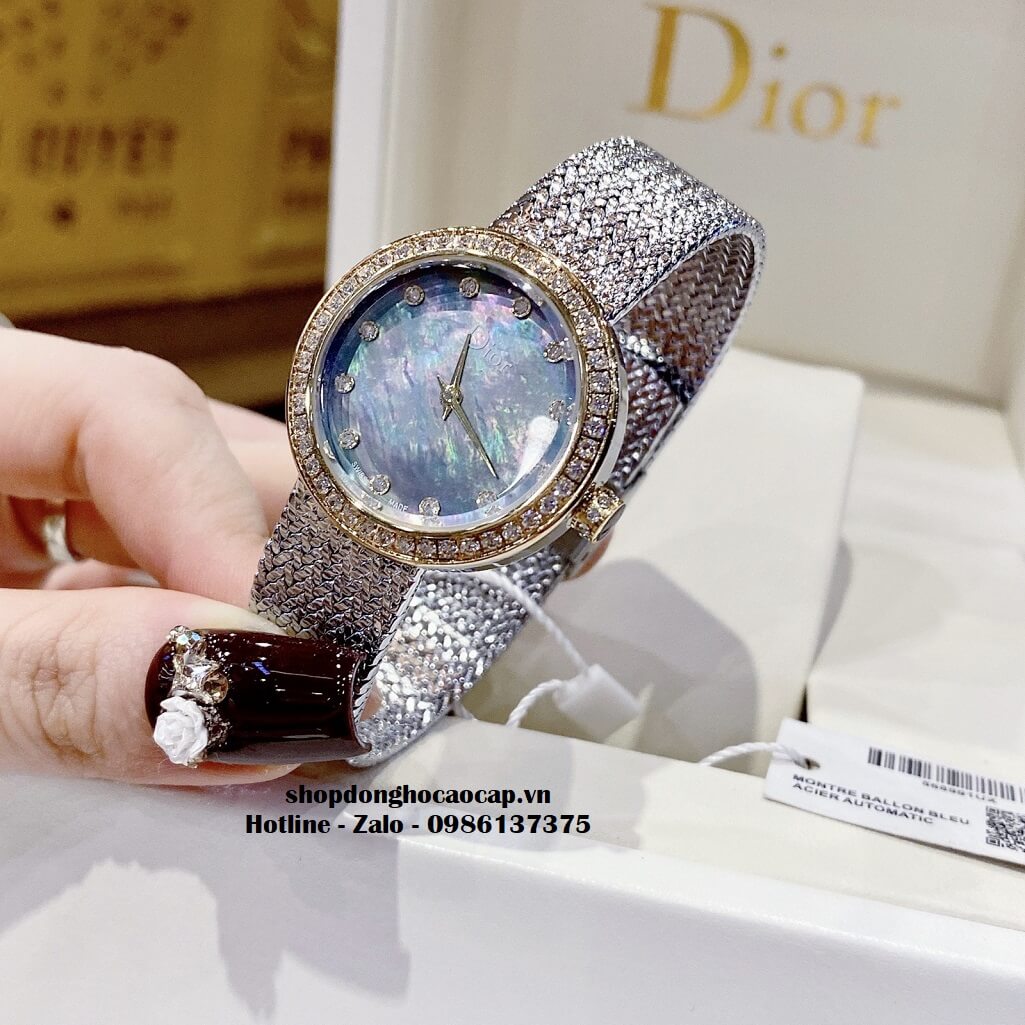 Đồng Hồ Nữ Christian Dior Dây Mesh Demi Vàng Mặt Xanh 30mm