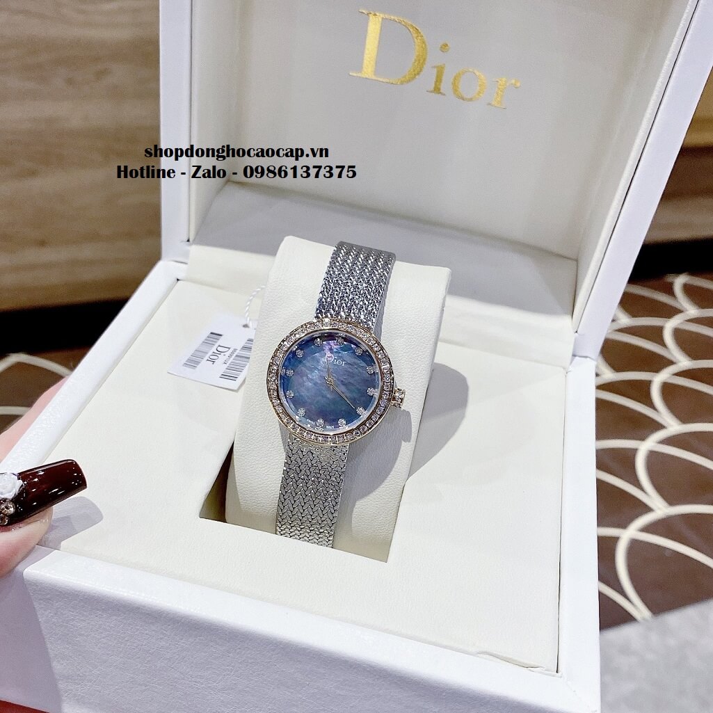 Đồng Hồ Nữ Christian Dior Dây Mesh Demi Vàng Mặt Xanh 30mm