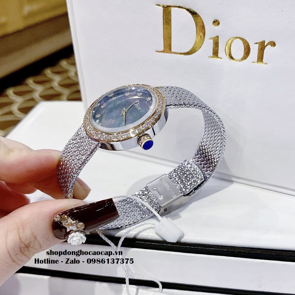 Đồng Hồ Nữ Christian Dior Dây Mesh Demi Vàng Mặt Xanh 30mm