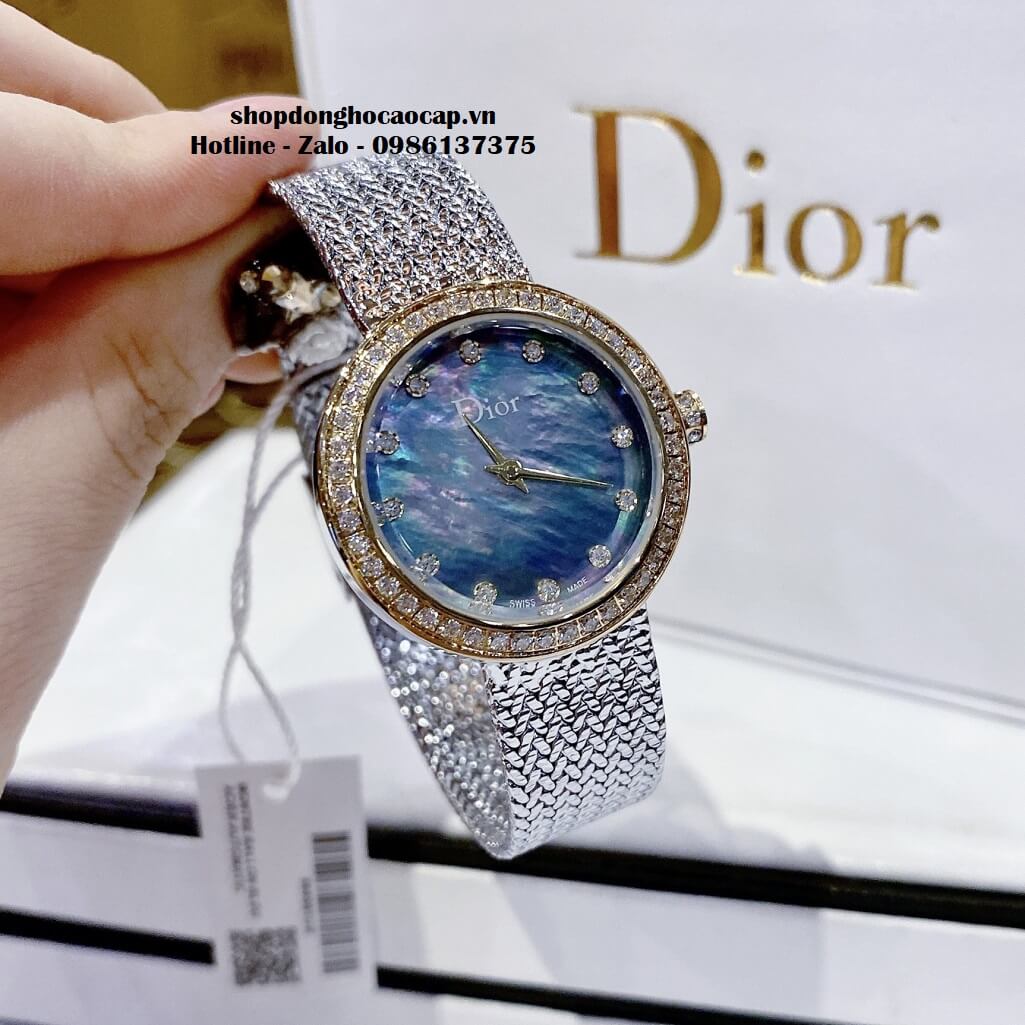 Đồng Hồ Nữ Christian Dior Dây Mesh Demi Vàng Mặt Xanh 30mm