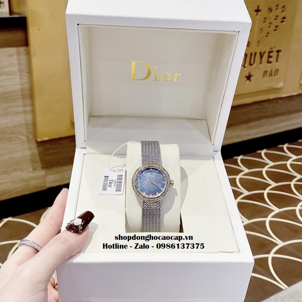 Đồng Hồ Nữ Christian Dior Dây Mesh Demi Vàng Mặt Xanh 30mm