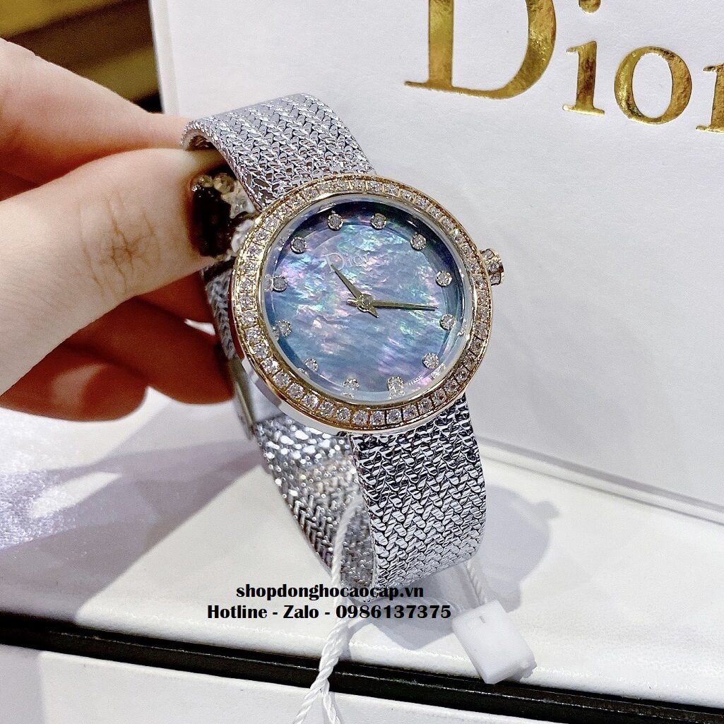 Đồng Hồ Nữ Christian Dior Dây Mesh Demi Vàng Mặt Xanh 30mm