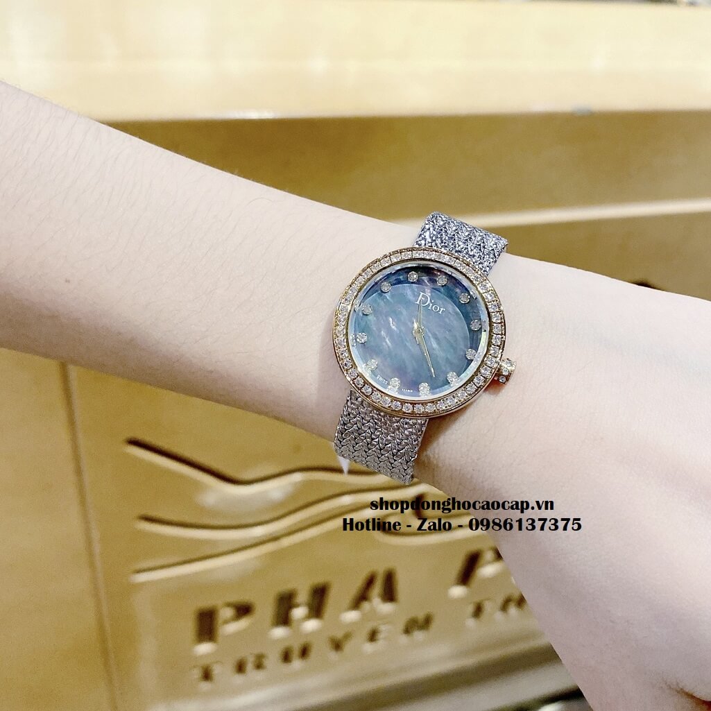 Đồng Hồ Nữ Christian Dior Dây Mesh Demi Vàng Mặt Xanh 30mm