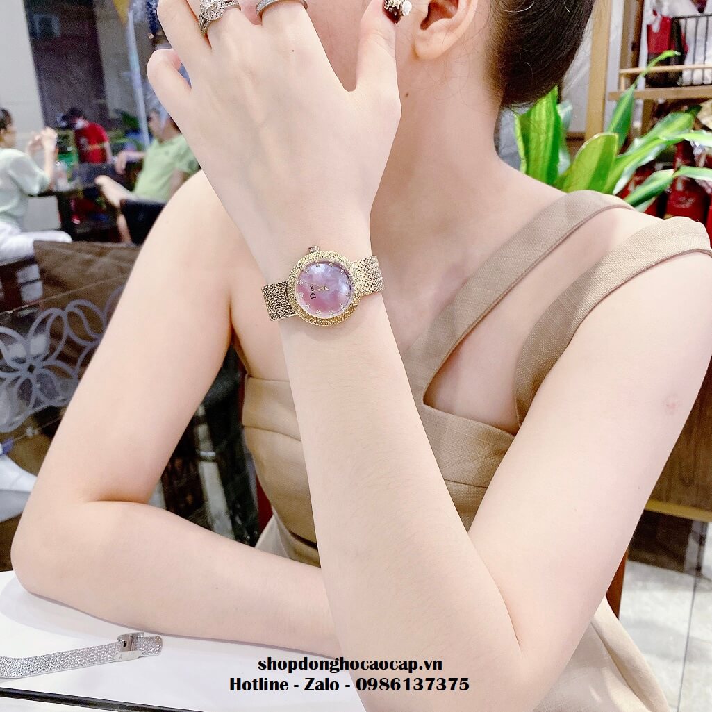 Đồng Hồ Nữ Christian Dior Dây Mesh Vàng Mặt Hồng Xà Cừ 30mm