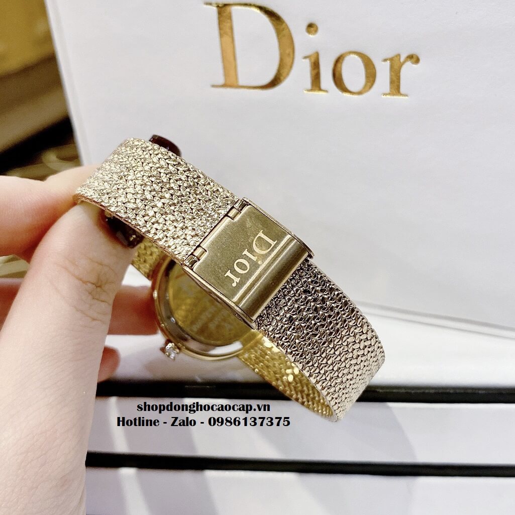 Đồng Hồ Nữ Christian Dior Dây Mesh Vàng Mặt Hồng Xà Cừ 30mm