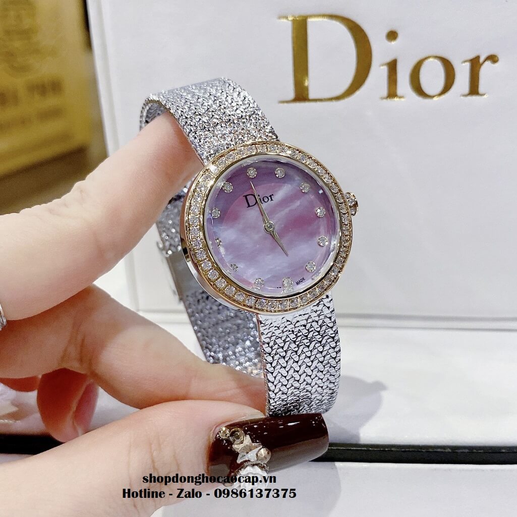 Đồng Hồ Nữ Christian Dior Dây Mesh Demi Vàng Mặt Hồng Xà Cừ 30mm