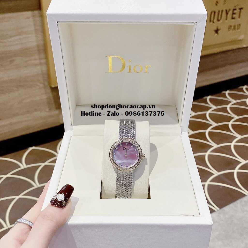 Đồng Hồ Nữ Christian Dior Dây Mesh Demi Vàng Mặt Hồng Xà Cừ 30mm