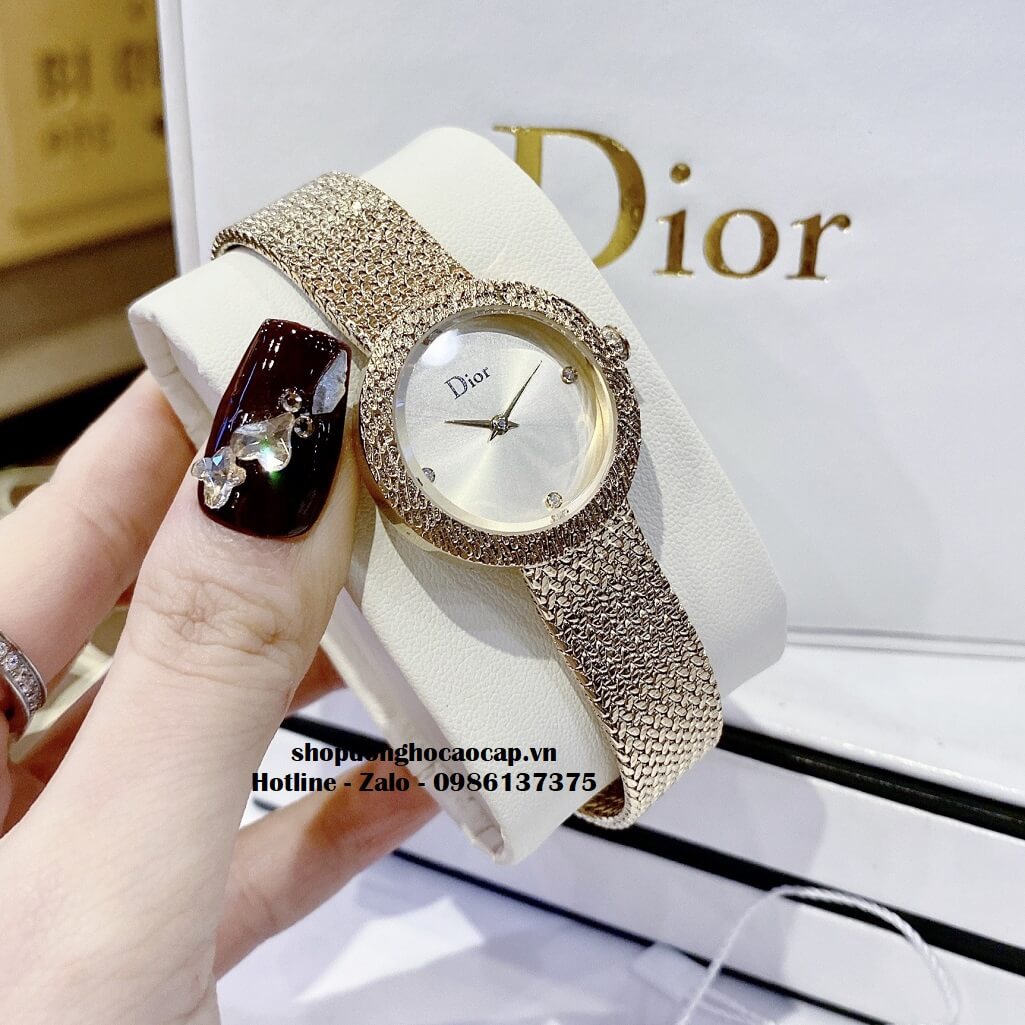 Đồng Hồ Nữ Christian Dior Dây Mesh Vàng Mặt Vàng 30mm