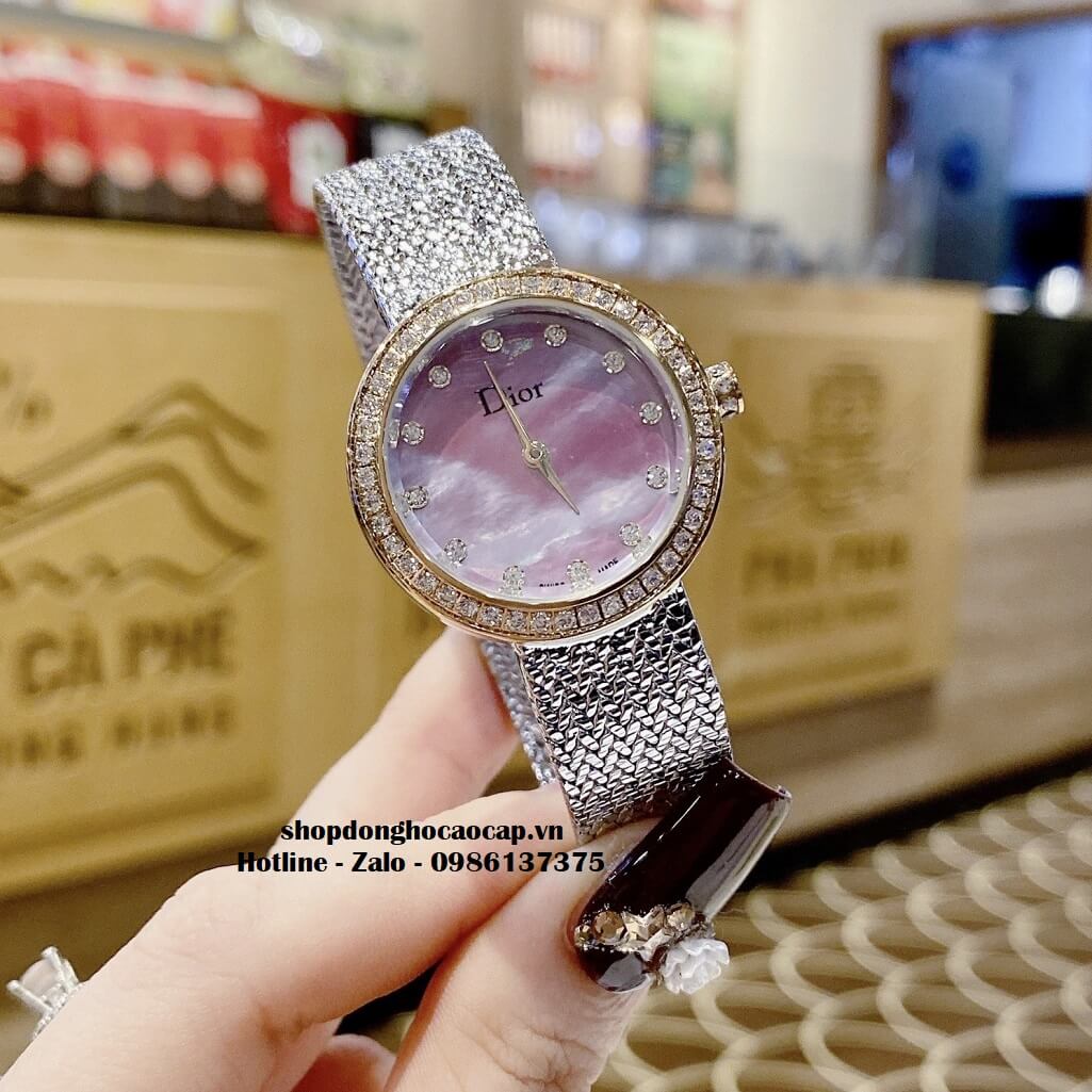 Đồng Hồ Nữ Christian Dior Dây Mesh Demi Vàng Mặt Hồng Xà Cừ 30mm