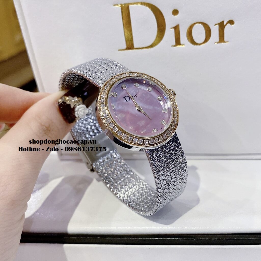 Đồng Hồ Nữ Christian Dior Dây Mesh Demi Vàng Mặt Hồng Xà Cừ 30mm