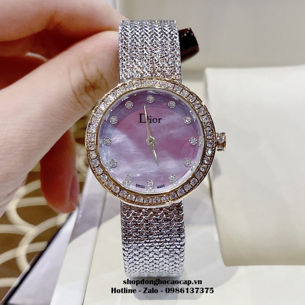 Đồng Hồ Nữ Christian Dior Dây Mesh Demi Vàng Mặt Hồng Xà Cừ 30mm