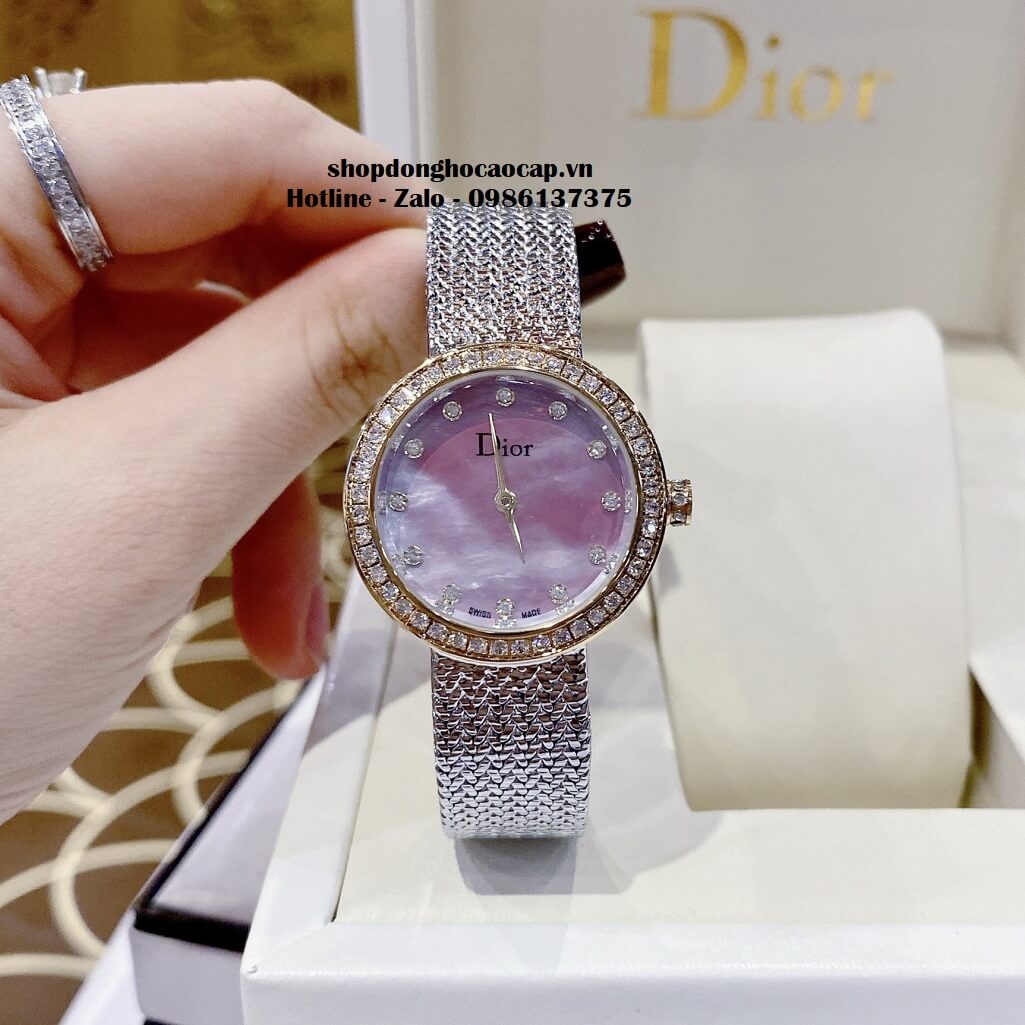 Đồng Hồ Nữ Christian Dior Dây Mesh Demi Vàng Mặt Hồng Xà Cừ 30mm