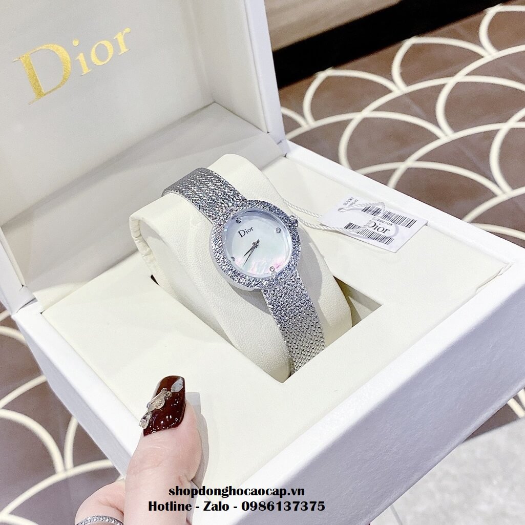 Đồng Hồ Nữ Christian Dior Dây Mesh Bạc Mặt Trắng 30mm