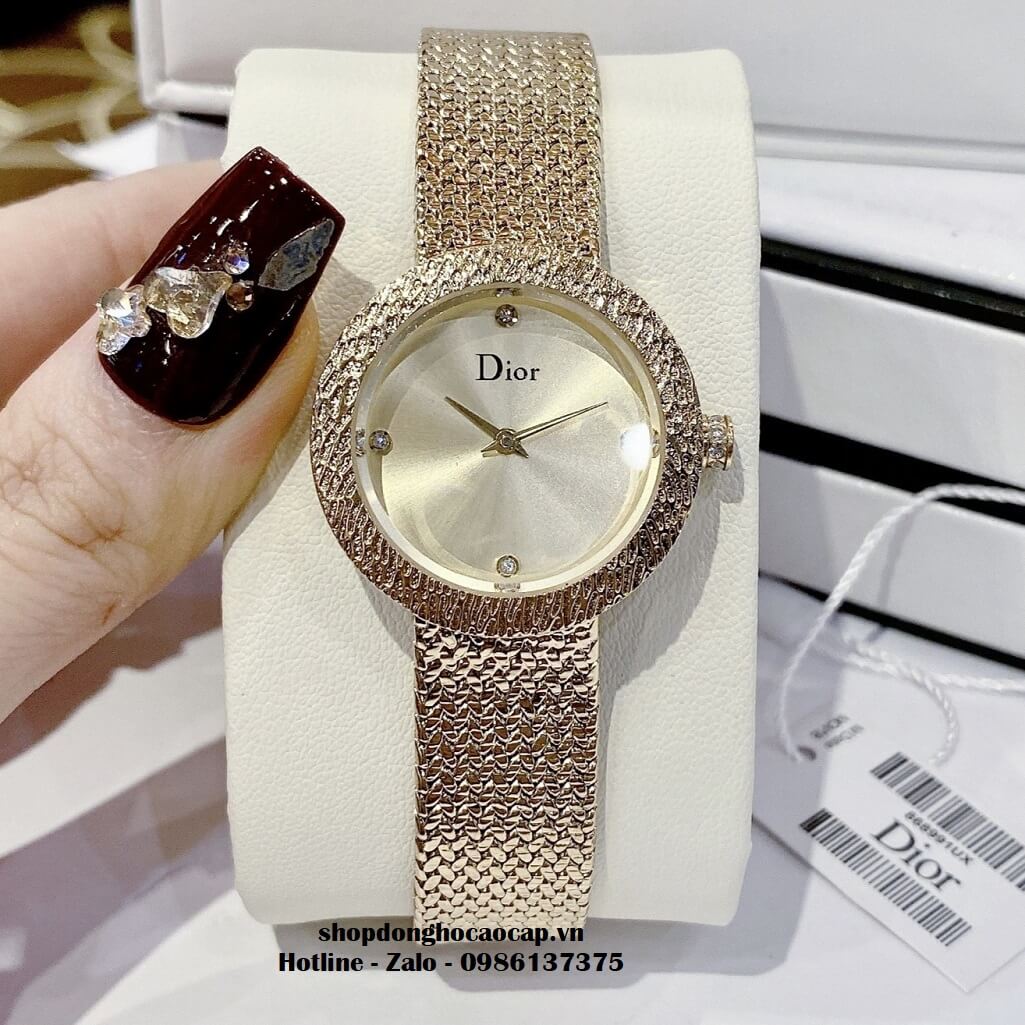 Đồng Hồ Nữ Christian Dior Dây Mesh Vàng Mặt Vàng 30mm