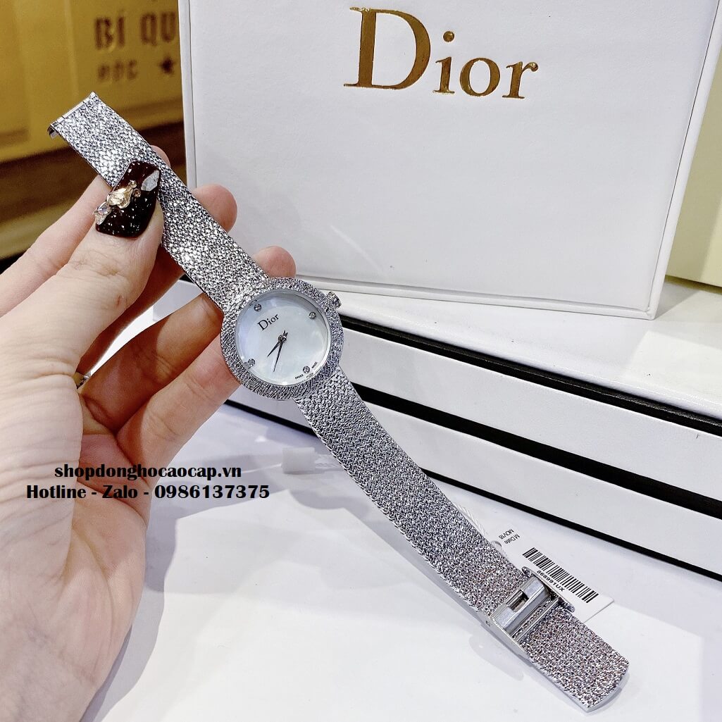 Đồng Hồ Nữ Christian Dior Dây Mesh Bạc Mặt Trắng 30mm