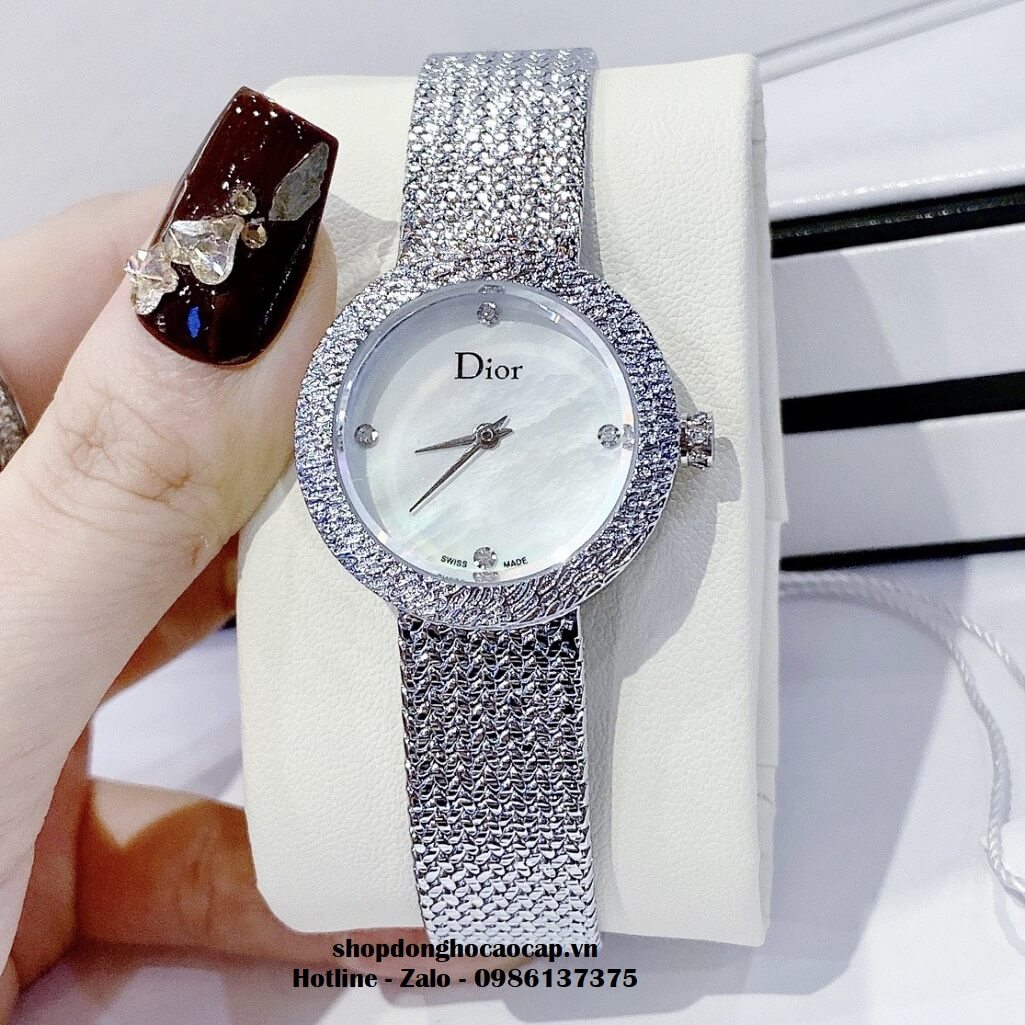 Đồng Hồ Nữ Christian Dior Dây Mesh Bạc Mặt Trắng 30mm