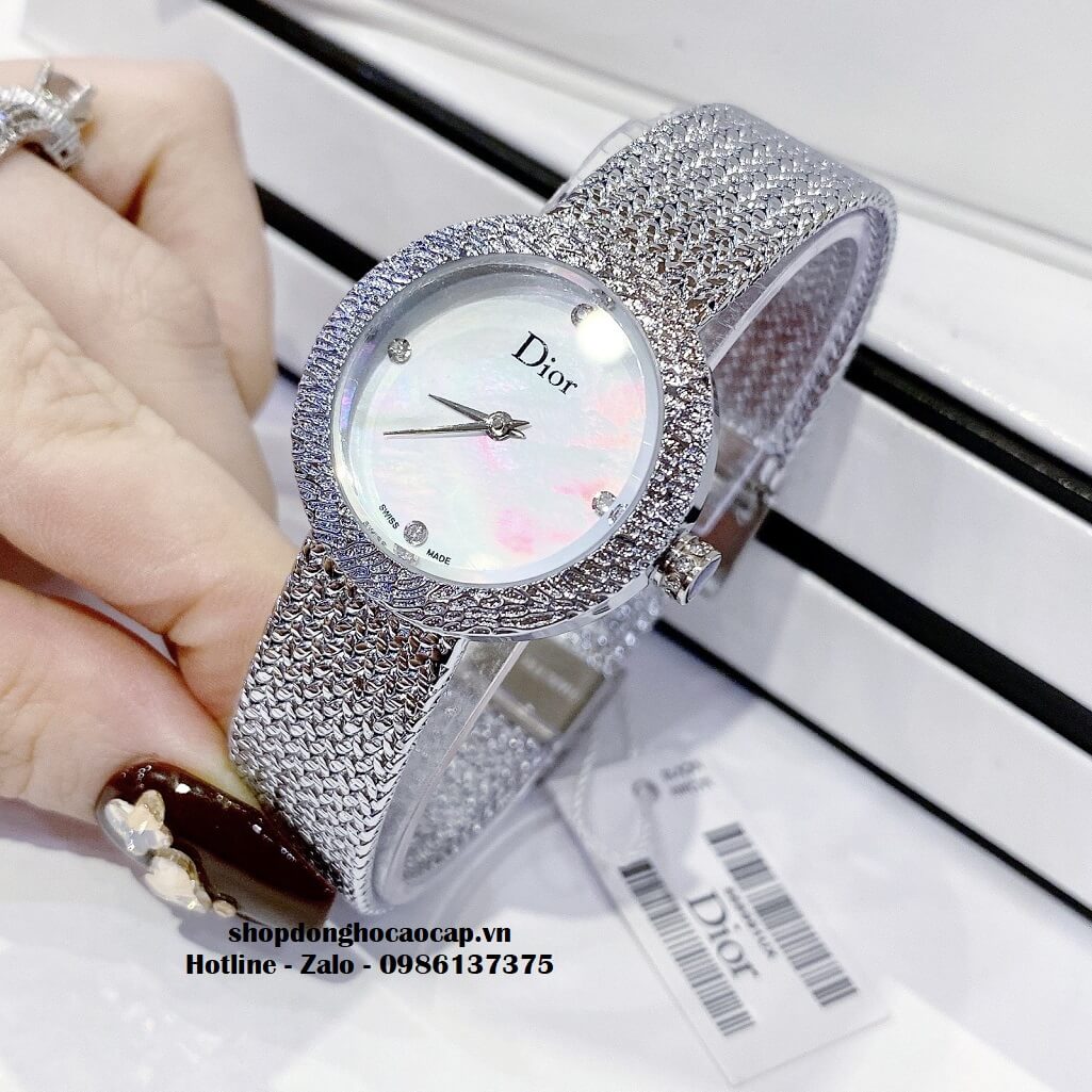 Đồng Hồ Nữ Christian Dior Dây Mesh Bạc Mặt Trắng 30mm