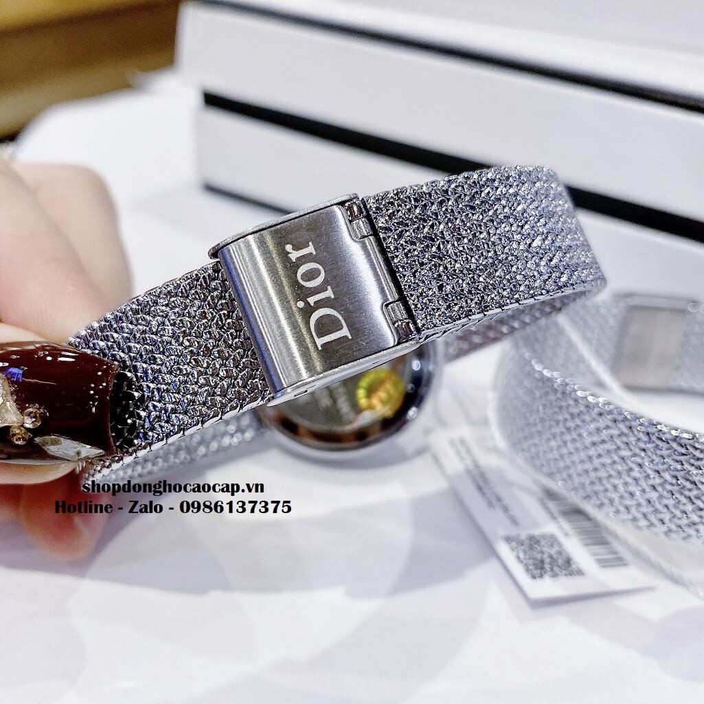 Đồng Hồ Nữ Christian Dior Dây Mesh Bạc Mặt Trắng 30mm