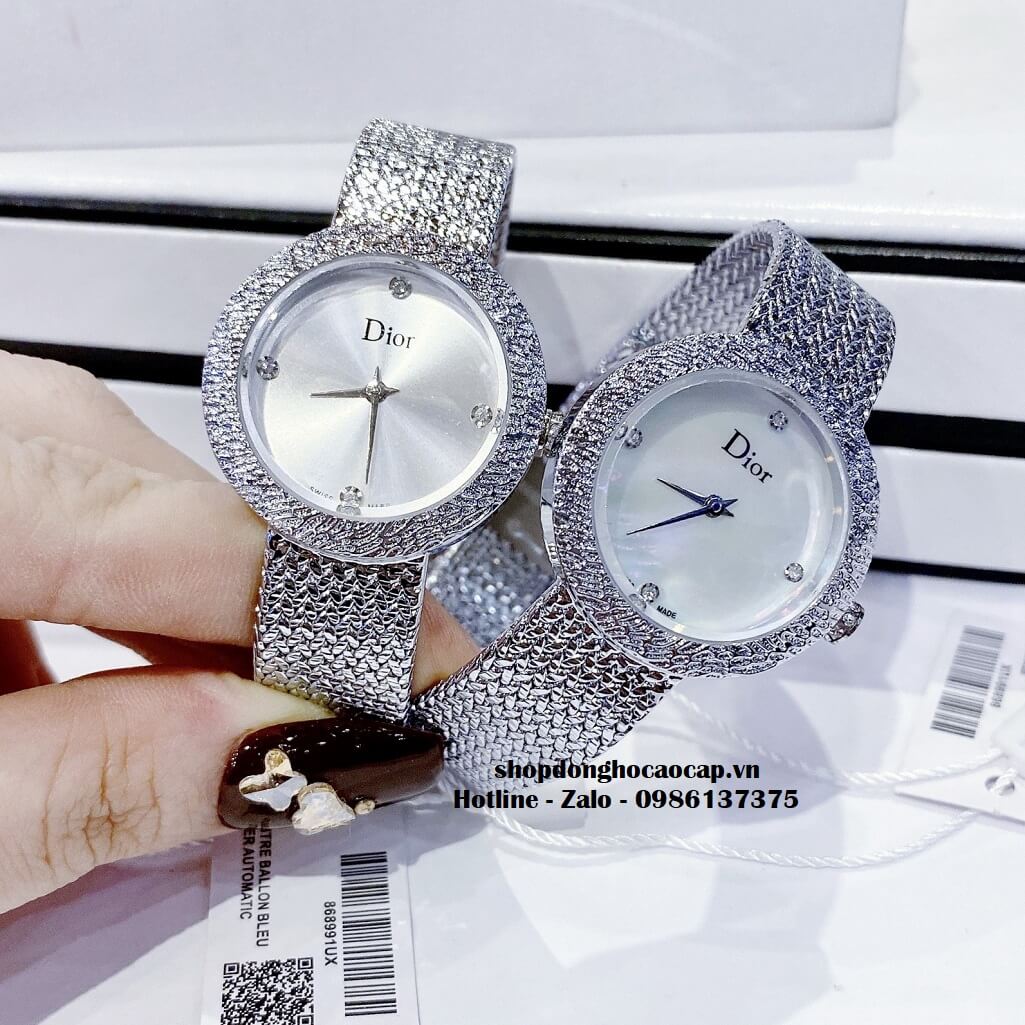 Đồng Hồ Nữ Christian Dior Dây Mesh Bạc Mặt Trắng 30mm