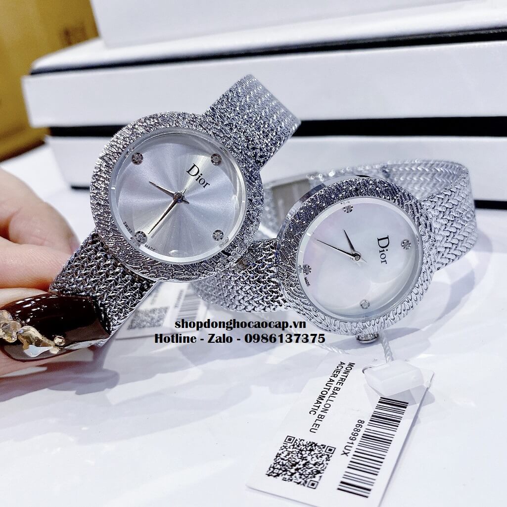 Đồng Hồ Nữ Christian Dior Dây Mesh Bạc Mặt Trắng 30mm