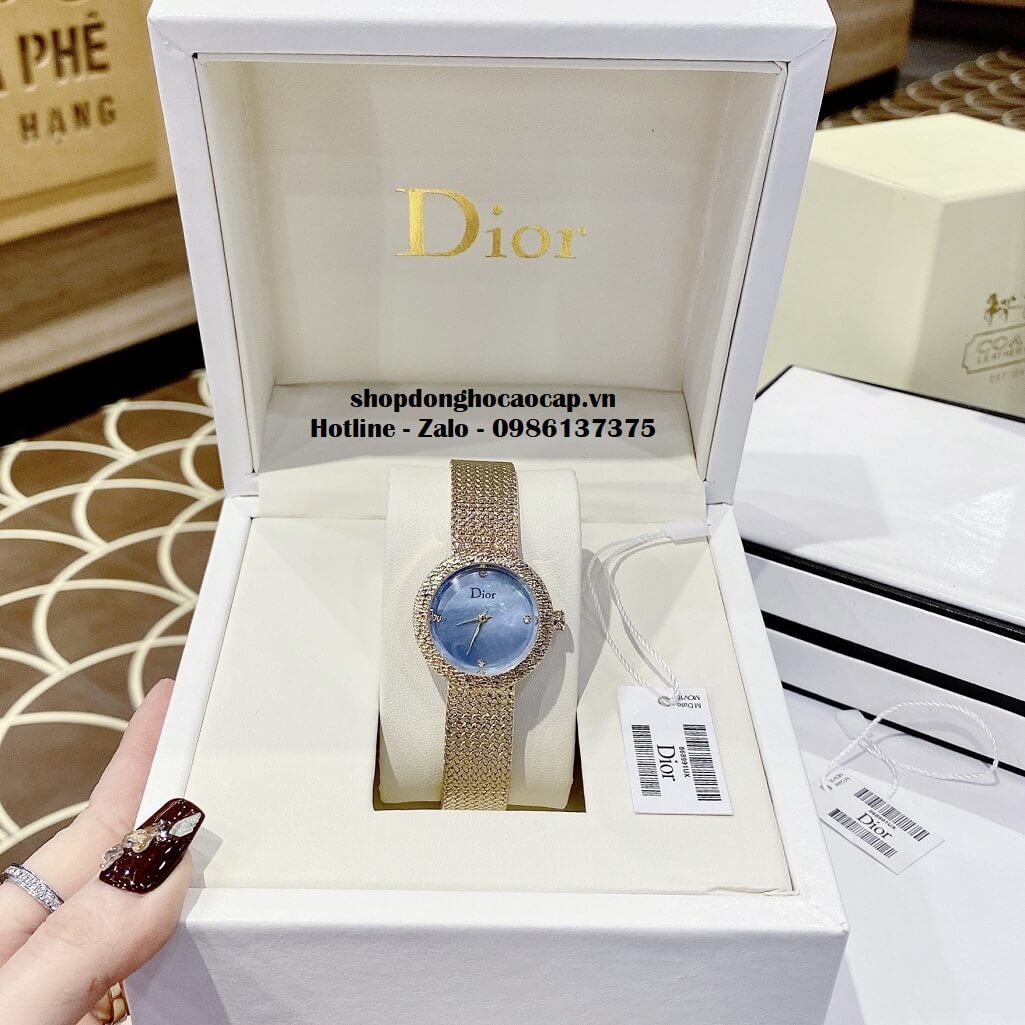 Đồng Hồ Nữ Christian Dior Dây Mesh Vàng Mặt Xanh 30mm